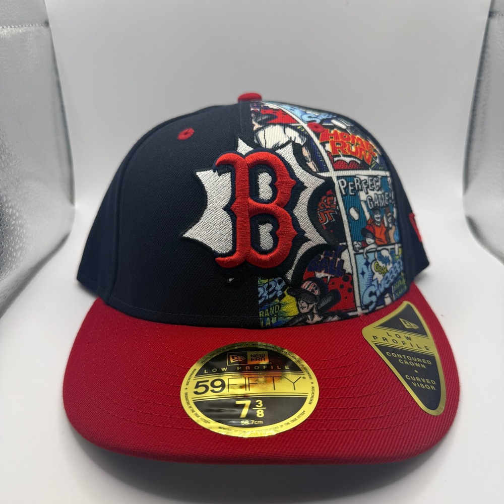 New Era 59FIFTY Boston Red Sox Comic Hat Low Profile 7 3/8 Navy Red 60692975
